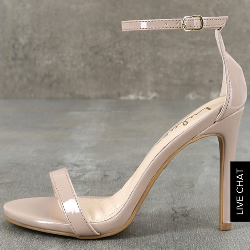 LULUS Nude Patent Ankle Strap Heels Size 9
